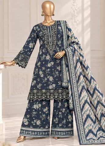 3 Piece ChikanKari Stitched Navy Blue Color Viscose Shirt with Trouser & Dupatta