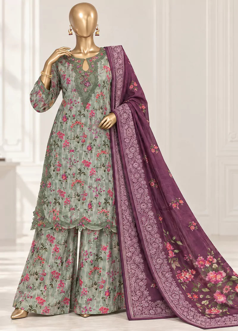 3 Piece ChikanKari Stitched MultiColor Viscose Shirt with Trouser & Dupatta