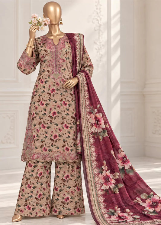3 Piece ChikanKari Stitched MultiColor Viscose Shirt with Trouser & Dupatta