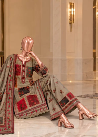 3 Piece Embroidered Stitched MultiColor Viscose Shirt with Trouser & Dupatta
