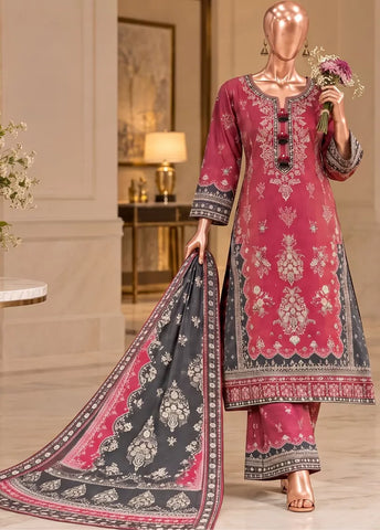 3 Piece Embroidered Stitched Pink Color Viscose Shirt with Trouser & Dupatta