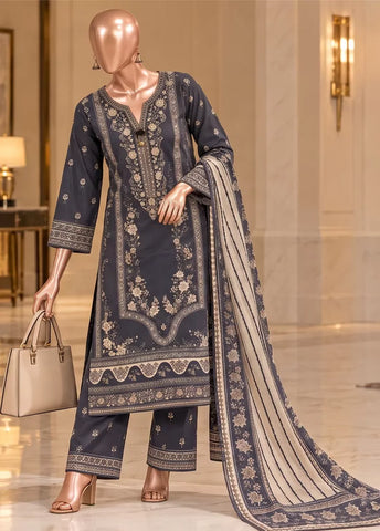 3 Piece Embroidered Stitched Grey Color Viscose Shirt with Trouser & Dupatta