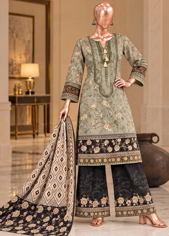 3 Piece Embroidered Stitched Pista Green Color Viscose Shirt with Trouser & Dupatta
