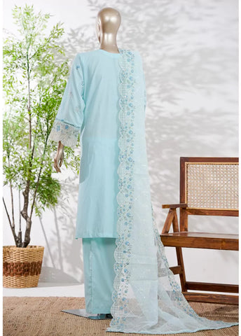 3 Piece Aqua Blue Color Embroidered Lawn Shirt with Trouser & Embroidered Dupatta