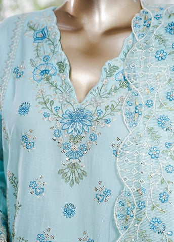 3 Piece Aqua Blue Color Embroidered Lawn Shirt with Trouser & Embroidered Dupatta
