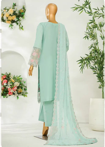 3 Piece Mint Green Color Embroidered Lawn Shirt with Embroidered Trouser & Dupatta