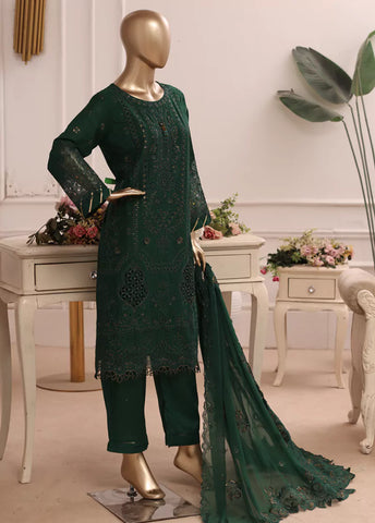 3 Piece Bottle Green Color Embroidered Lawn Shirt with Trouser & Embroidered Dupatta