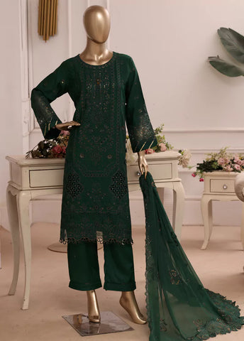 3 Piece Bottle Green Color Embroidered Lawn Shirt with Trouser & Embroidered Dupatta