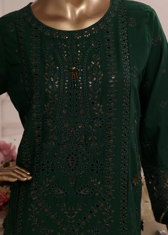 3 Piece Bottle Green Color Embroidered Lawn Shirt with Trouser & Embroidered Dupatta