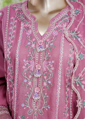 3 Piece Muave Color Embroidered Lawn Shirt with Embroidered Trouser & Dupatta