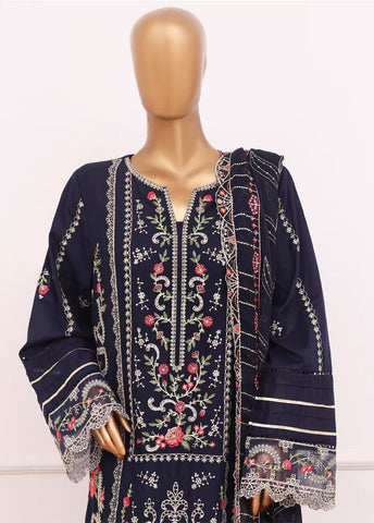 3 Piece Navy Blue Color Embroidered Lawn Shirt with Trouser & Embroidered Dupatta