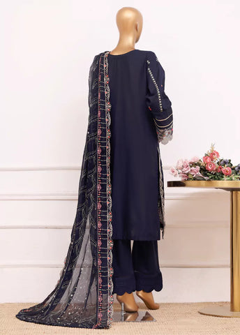 3 Piece Navy Blue Color Embroidered Lawn Shirt with Trouser & Embroidered Dupatta