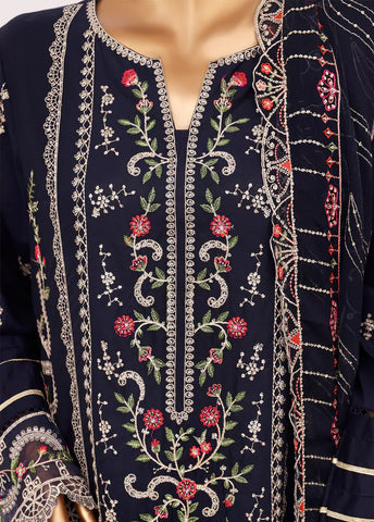 3 Piece Navy Blue Color Embroidered Lawn Shirt with Trouser & Embroidered Dupatta