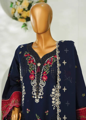 3 Piece Navy Blue Color Embroidered Lawn Shirt with Embroidered Trouser & Dupatta