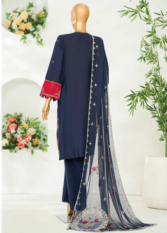 3 Piece Navy Blue Color Embroidered Lawn Shirt with Embroidered Trouser & Dupatta
