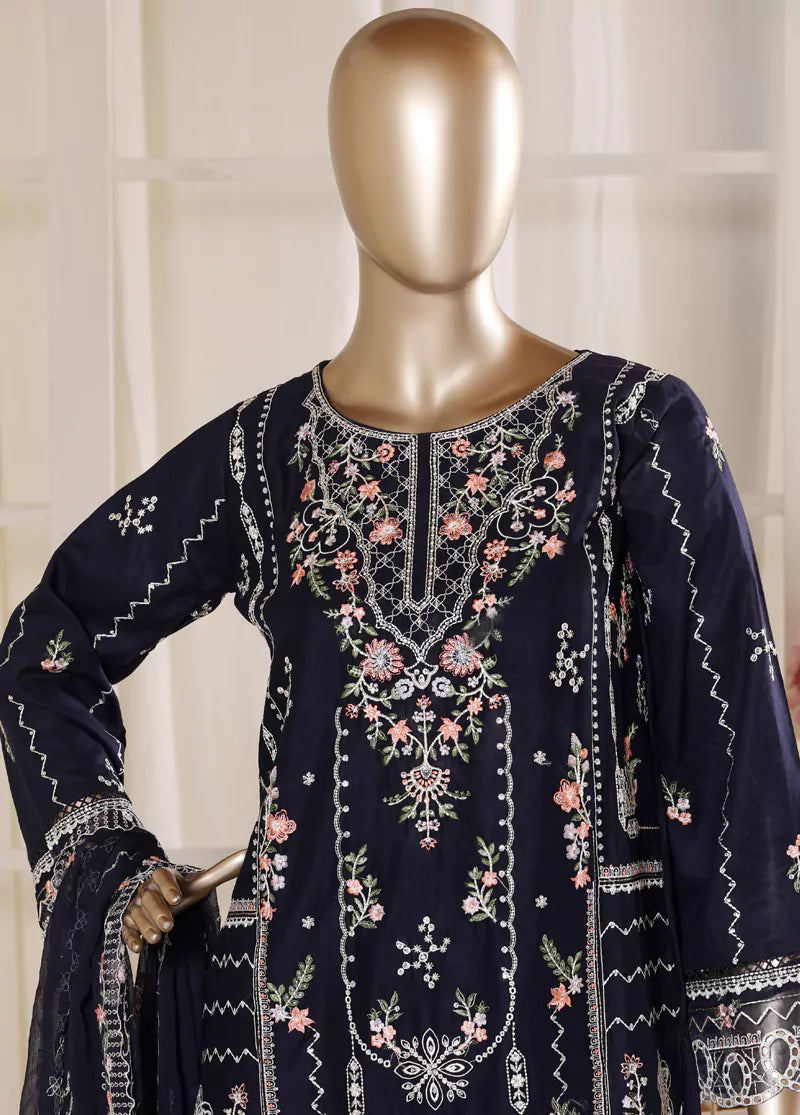 3 Piece Black Color Embroidered Lawn Shirt with Trouser & Embroidered Dupatta