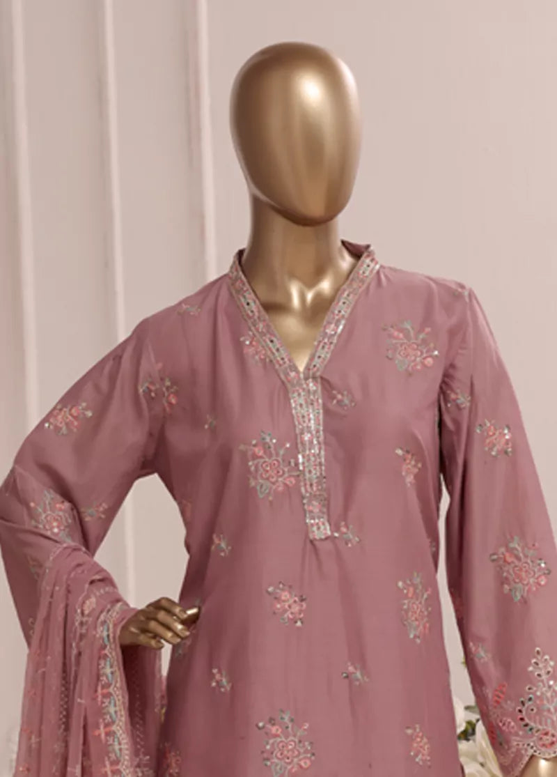 3 Piece Muave Color Embroidered Lawn Shirt with Trouser & Embroidered Dupatta
