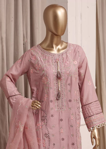 3 Piece Muave Color Embroidered Lawn Shirt with Trouser & Embroidered Dupatta