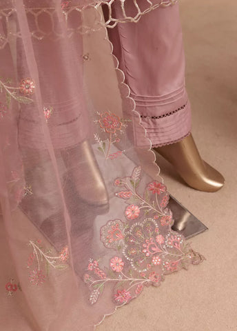 3 Piece Muave Color Embroidered Lawn Shirt with Trouser & Embroidered Dupatta