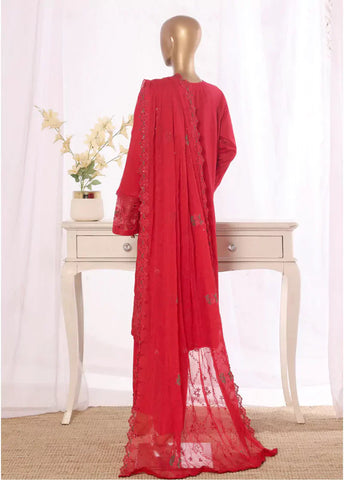 3 Piece Red Color Embroidered Lawn Shirt with Embroidered Trouser & Dupatta