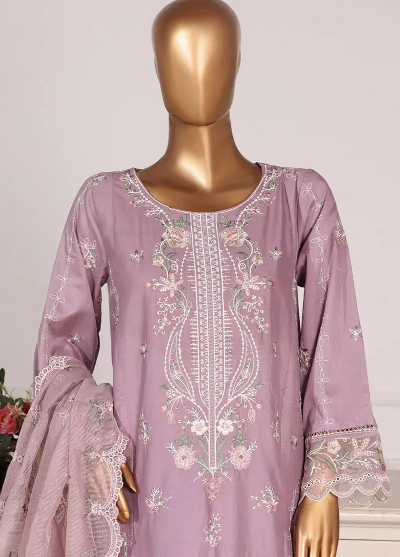 3 Piece Lilac Color Embroidered Lawn Shirt with Trouser & Embroidered Dupatta