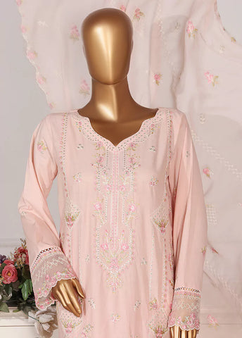 3 Piece Pastel Pink Color Embroidered Lawn Shirt with Embroidered Trouser & Dupatta