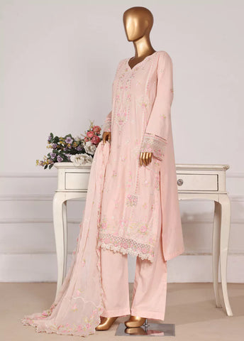 3 Piece Pastel Pink Color Embroidered Lawn Shirt with Embroidered Trouser & Dupatta