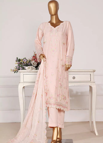 3 Piece Pastel Pink Color Embroidered Lawn Shirt with Embroidered Trouser & Dupatta