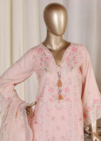 3 Piece Pastel Pink Color Embroidered Lawn Shirt with Trouser & Embroidered Dupatta
