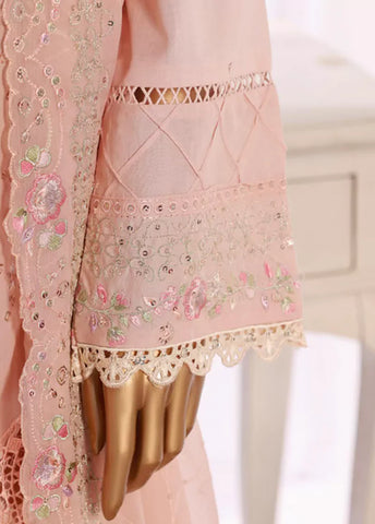 3 Piece Pastel Pink Color Embroidered Lawn Shirt with Embroidered Trouser & Dupatta