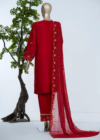 3 Piece Red Color Embroidered Lawn Shirt with Embroidered Trouser & Dupatta