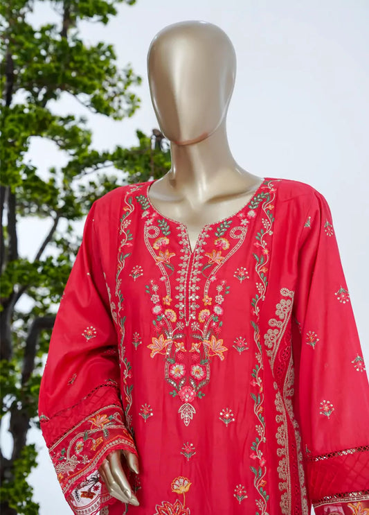 3 Piece Red Color Embroidered Lawn Shirt with Trouser & Embroidered Dupatta