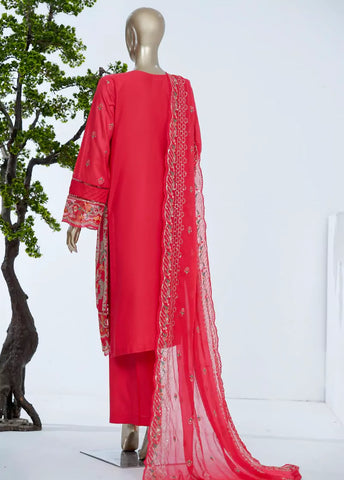 3 Piece Red Color Embroidered Lawn Shirt with Trouser & Embroidered Dupatta