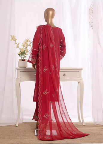 3 Piece Red Color Embroidered Lawn Shirt with Embroidered Trouser & Dupatta