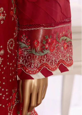 3 Piece Red Color Embroidered Lawn Shirt with Embroidered Trouser & Dupatta