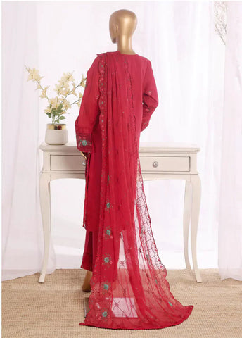 3 Piece Red Color Embroidered Lawn Shirt with Embroidered Trouser & Dupatta