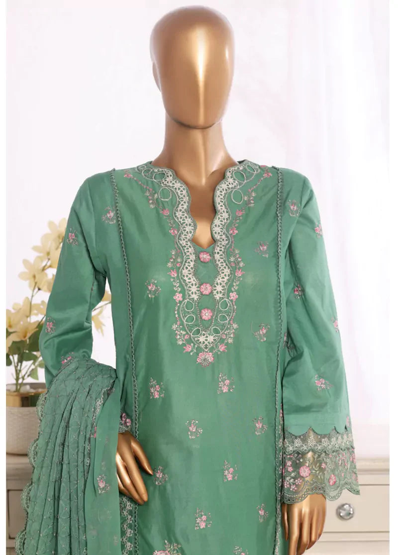 3 Piece Seafoam Green Color Embroidered Lawn Shirt with Embroidered Trouser & Dupatta