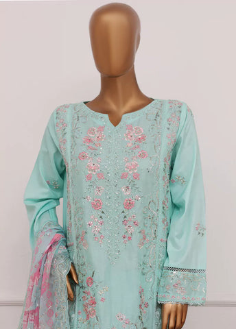 3 Piece Turquoise Color Embroidered Lawn Shirt with Trouser & Embroidered Dupatta