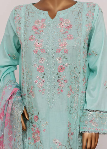 3 Piece Turquoise Color Embroidered Lawn Shirt with Trouser & Embroidered Dupatta