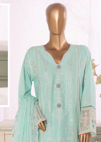 3 Piece Turquoise Color Embroidered Lawn Shirt with Embroidered Trouser & Dupatta