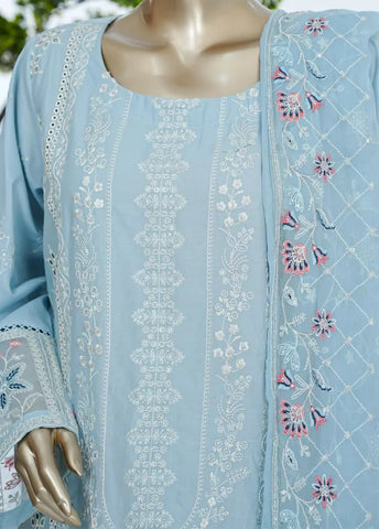 3 Piece Pastel Blue Color Embroidered Lawn Shirt with Trouser & Embroidered Dupatta