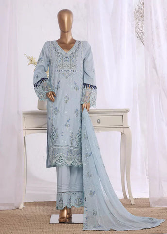 3 Piece Ice Blue Color Embroidered Lawn Shirt with Embroidered Trouser & Dupatta