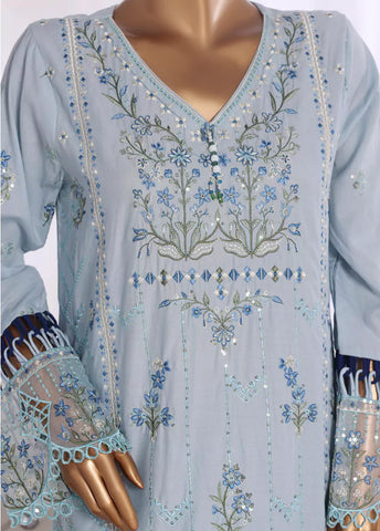 3 Piece Ice Blue Color Embroidered Lawn Shirt with Embroidered Trouser & Dupatta