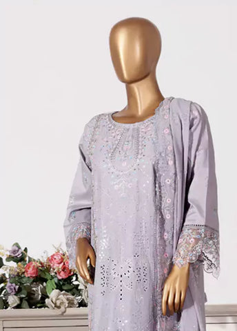 3 Piece Lilac Color Embroidered Lawn Shirt with Embroidered Trouser & Dupatta