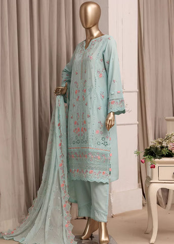 3 Piece Sky Blue Color Embroidered Lawn Shirt with Trouser & Embroidered Dupatta