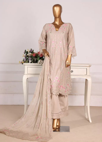 3 Piece Ivory Color Embroidered Lawn Shirt with Embroidered Trouser & Dupatta