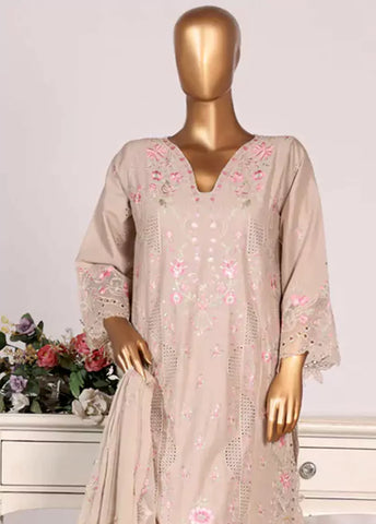 3 Piece Ivory Color Embroidered Lawn Shirt with Embroidered Trouser & Dupatta