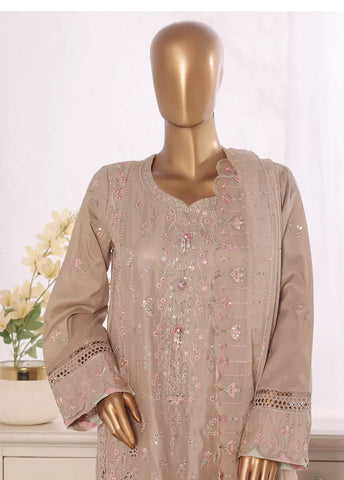 3 Piece Brown Color Embroidered Lawn Shirt with Embroidered Trouser & Dupatta