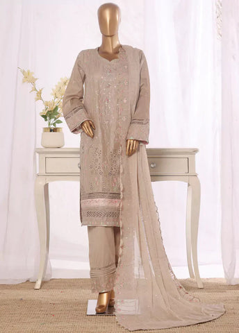 3 Piece Brown Color Embroidered Lawn Shirt with Embroidered Trouser & Dupatta