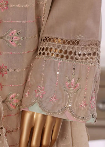 3 Piece Brown Color Embroidered Lawn Shirt with Embroidered Trouser & Dupatta
